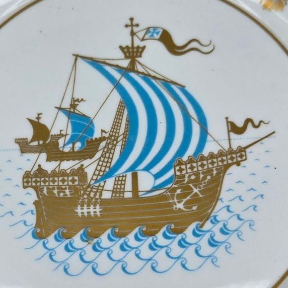 Vintage Spode 1972 Christmas Plate Sailing Ship Gold Blue Trim Bone China 3rd - Picture 2 of 5